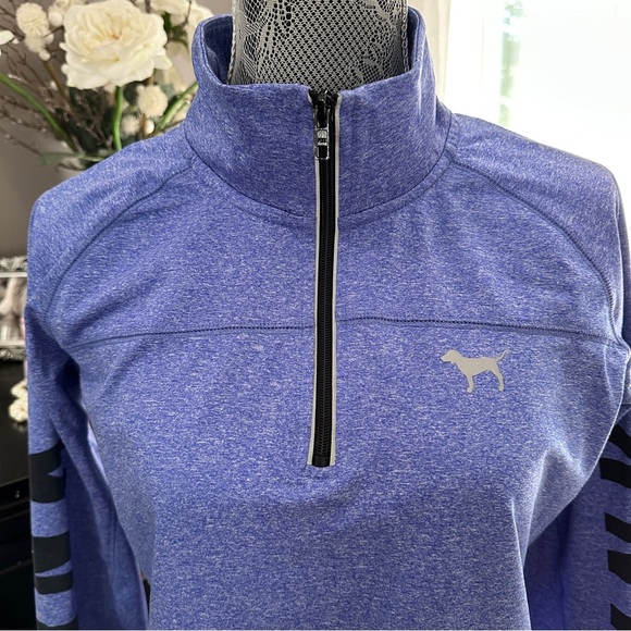 Victoria’s Secret PINK Quarter Zip Pullover Blue Heather Logo Sleeve Size L - Picture 8 of 15